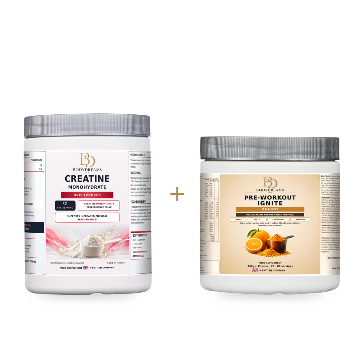 100% Creatine Monohydrate 500g + Pre-Workout Orange 440g Bundle