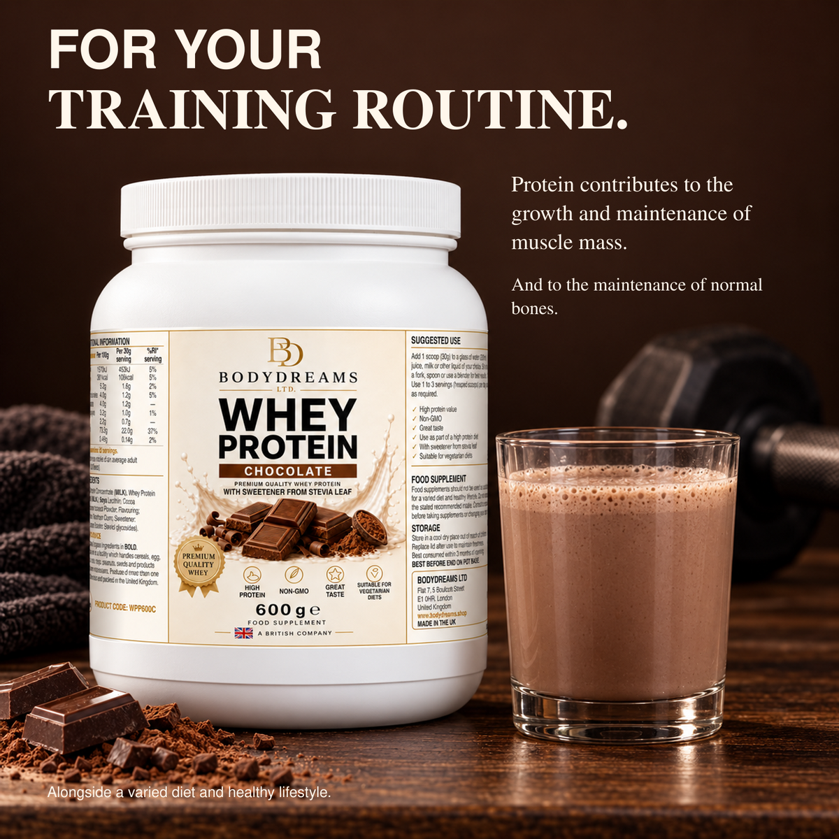Chocolate Whey Protein Isolate Powder – 600g