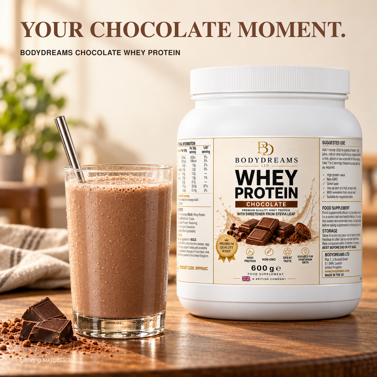 Chocolate Whey Protein Isolate Powder – 600g