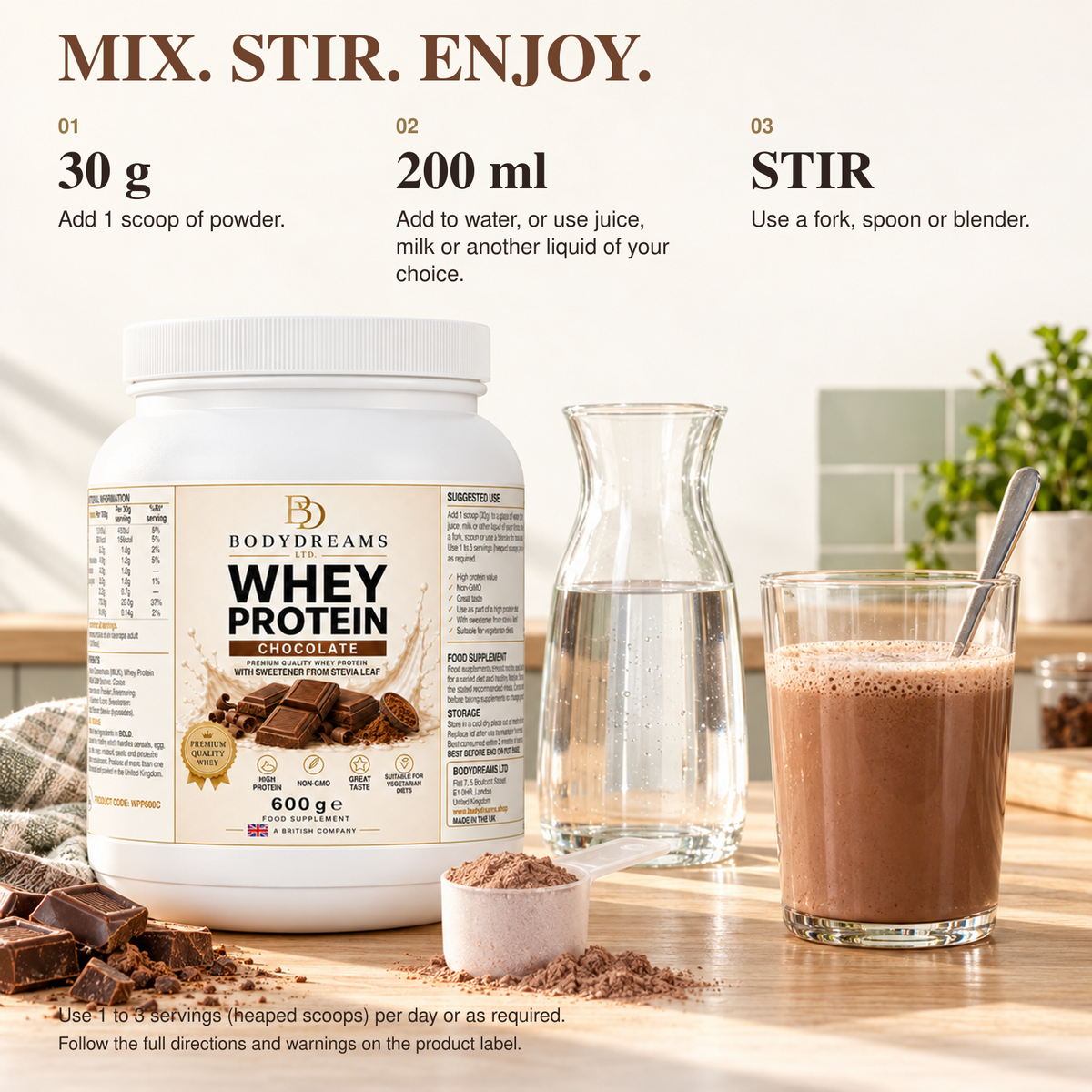 Chocolate Whey Protein Isolate Powder – 600g