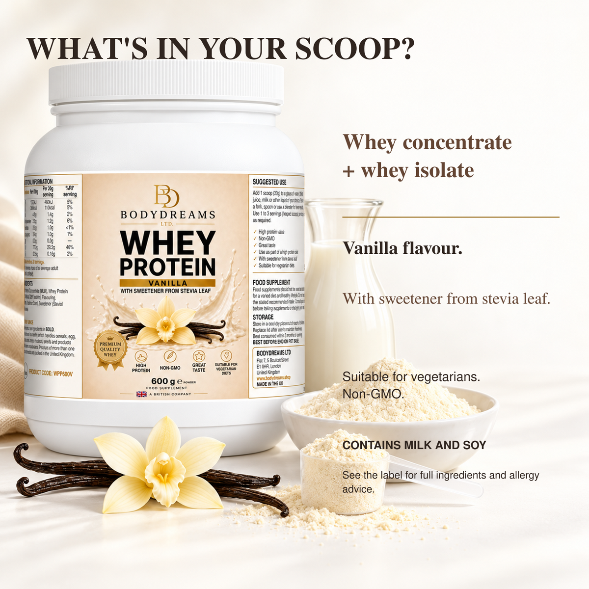 Vanilla Whey Protein Isolate Powder – 600g