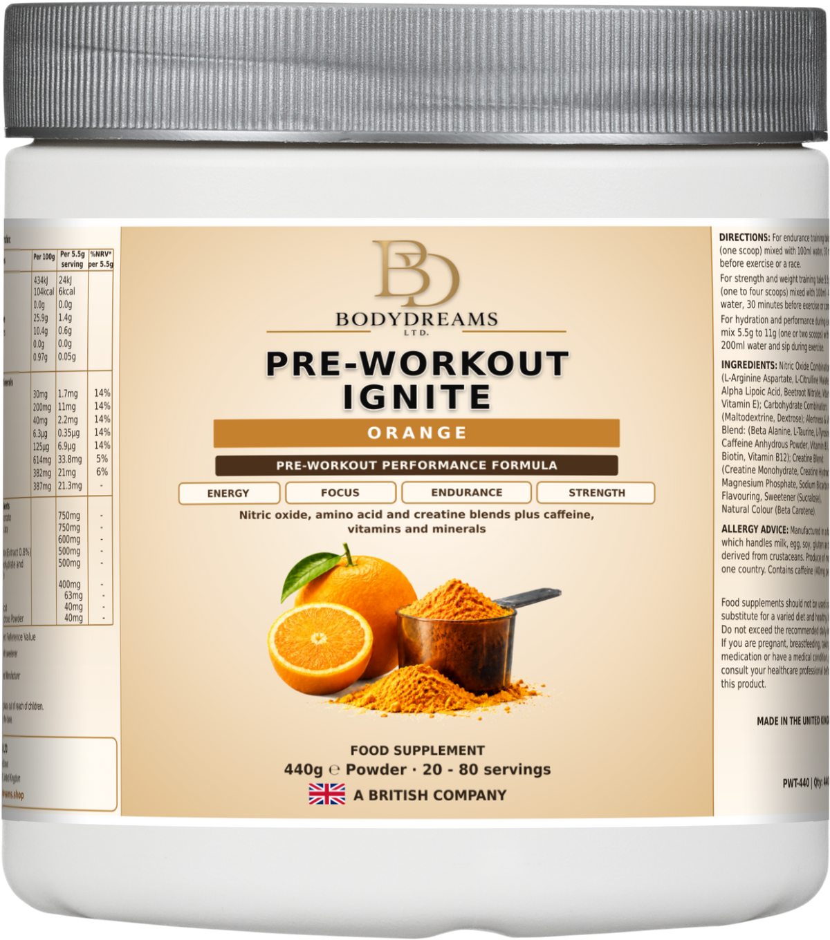 100% Creatine Monohydrate 500g + Pre-Workout Orange 440g Bundle