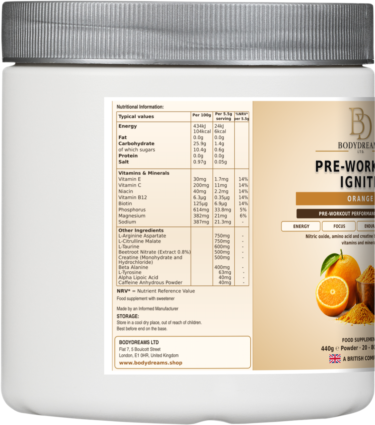 Pre-Workout Ignite – Orange, Vegan