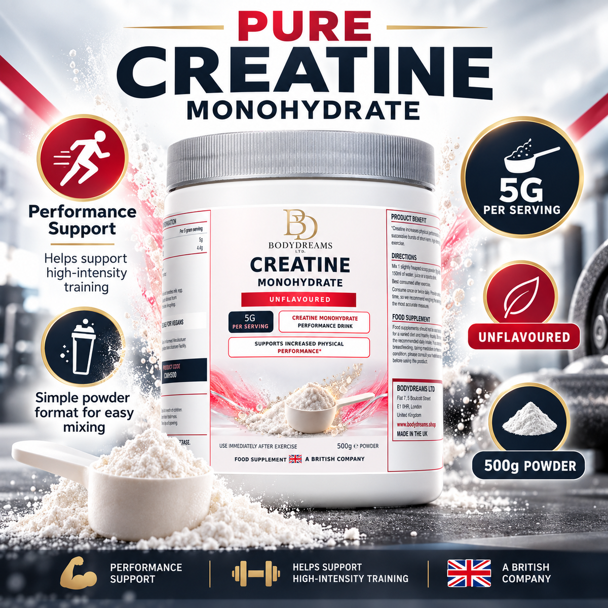 Pure Creatine Monohydrate - Unflavoured - 500g