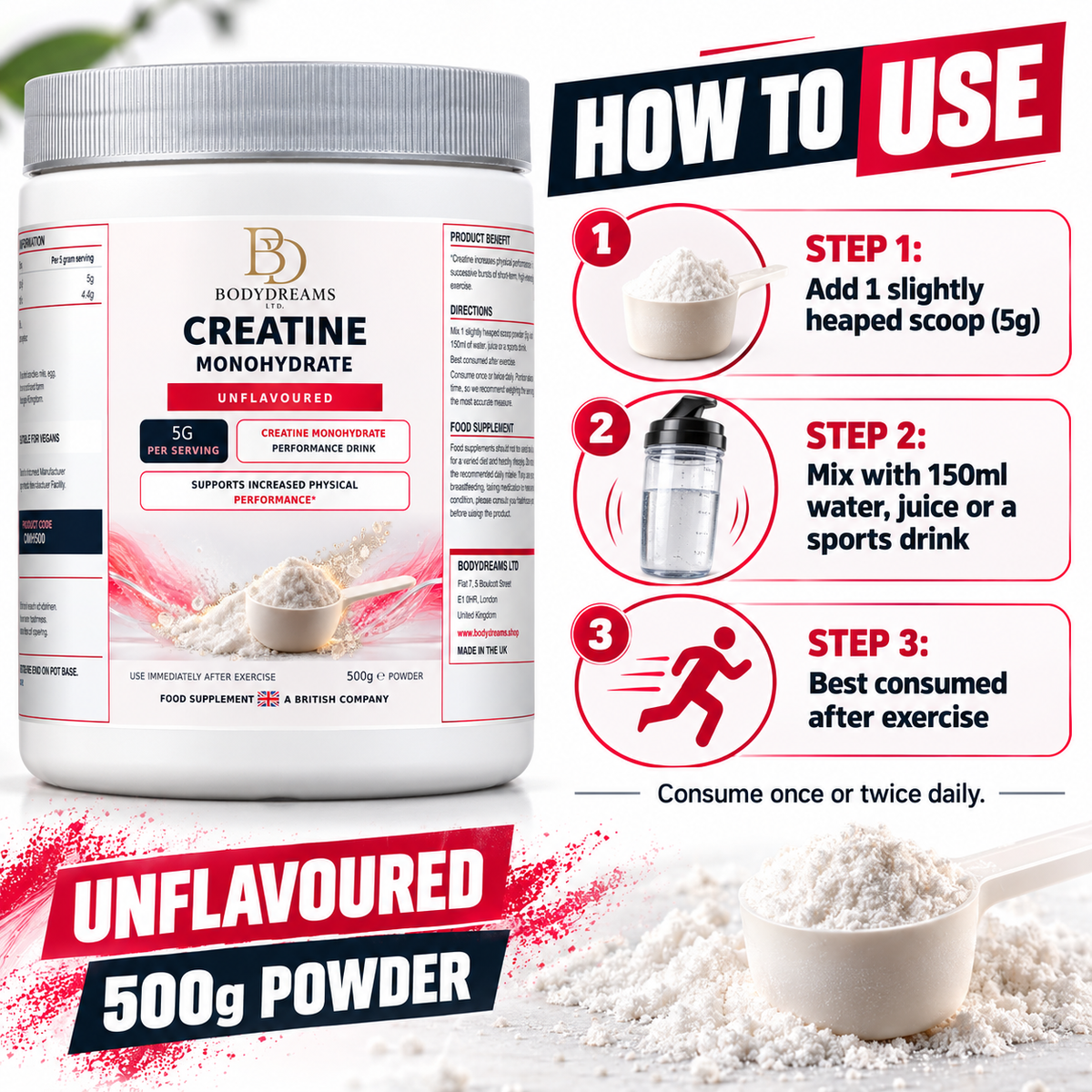 Pure Creatine Monohydrate - Unflavoured - 500g