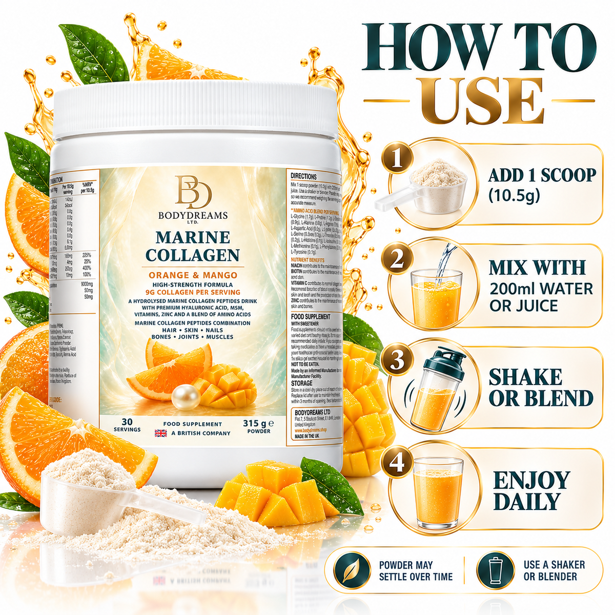 Marine Collagen – Orange & Mango – 315g