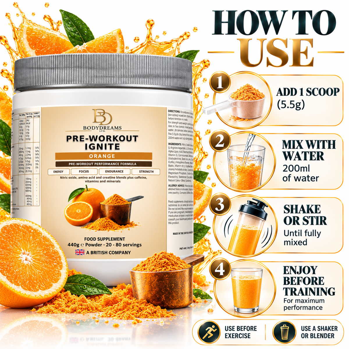 Pre-Workout Ignite – Orange, Vegan