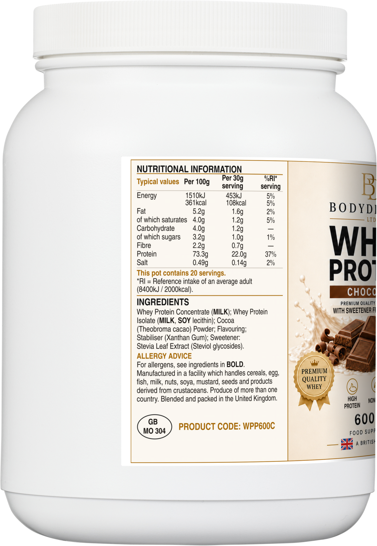 Chocolate Whey Protein Isolate Powder – 600g