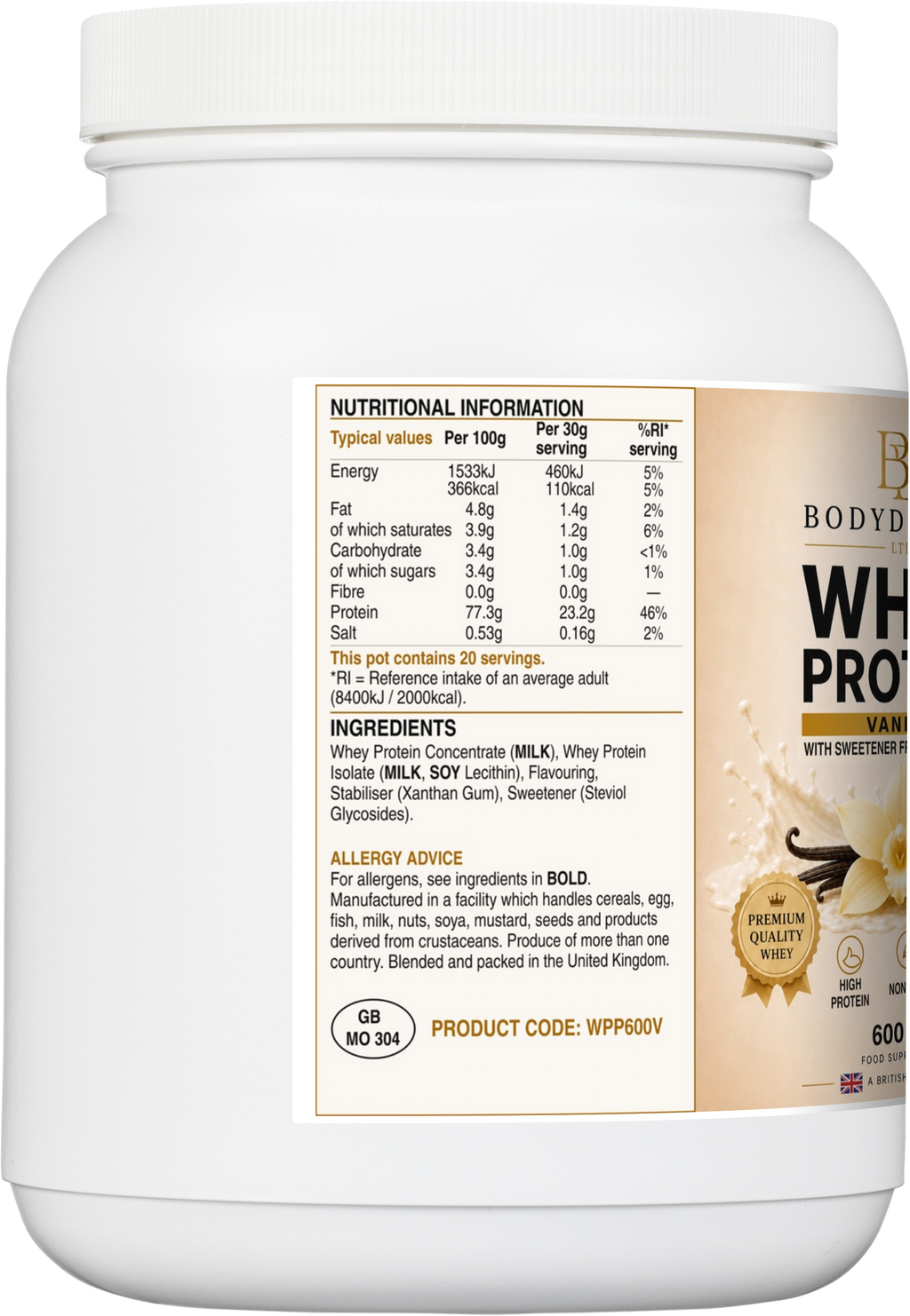 Vanilla Whey Protein Isolate Powder – 600g